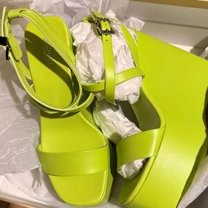 Neon Green Michael Kors Platform Wedge Sandals